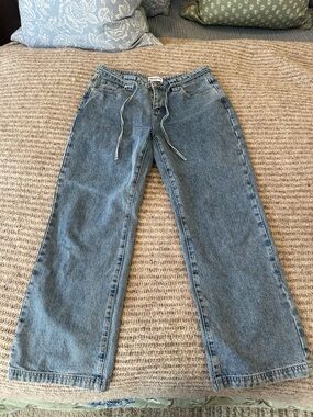 Women's Casual Wide-Leg Jeans - Light Blue Denim